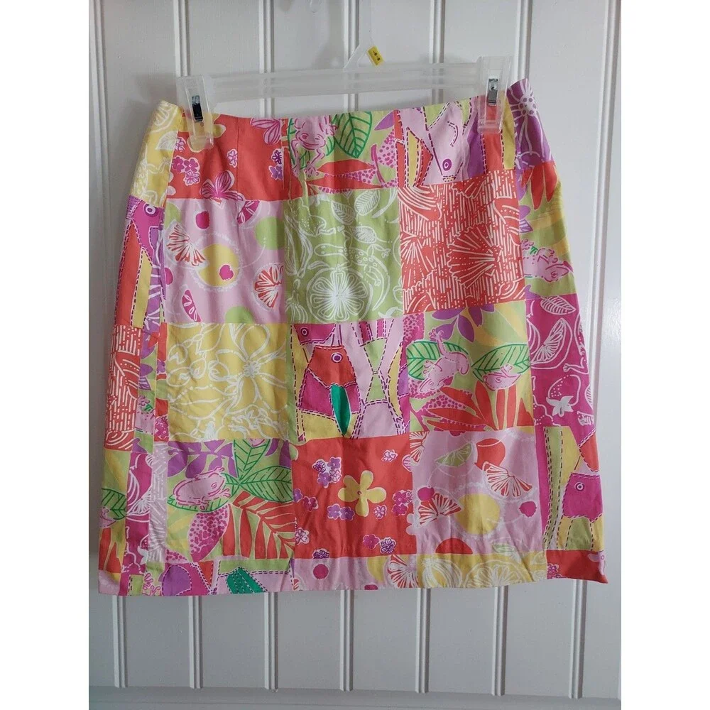 Lilly‎ Pulitzer Patchwork Cotton Mini Skirt Size 4 Multi-Print Resortwear Preppy